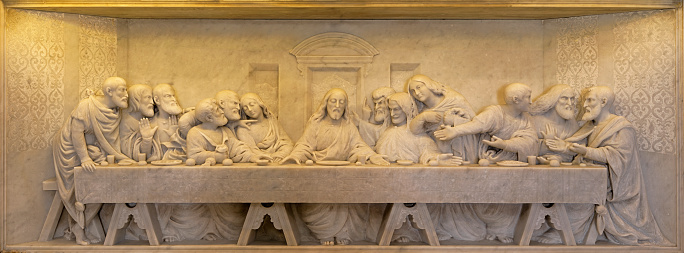 Naples - The relief of Last supper from altar of church Chiesa del Cenacolo by Aristide Ricca (1886).