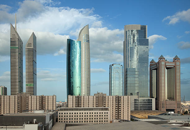 Dubai Skyline Against Blue Sky stock photo