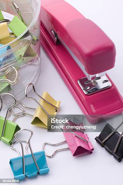 Color Paper Clip And Stapler Stock Photo - Download Image Now - Abstract, Black Color, Blue