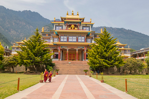 The place is dedicated to Tibetan Buddhism and its non profit organization. De means Bliss, Chen means Great, Choe means Dharma, Khor means Abode.