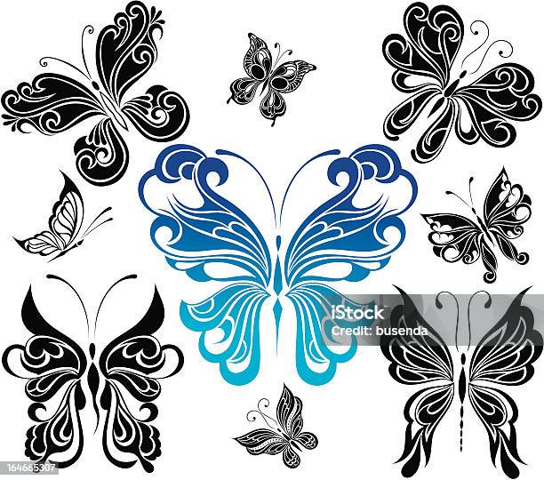 Czarno Białe Motyle - Stockowe grafiki wektorowe i więcej obrazów Czarny kolor - Czarny kolor, Część ciała zwierzęcia, Dekoracja
