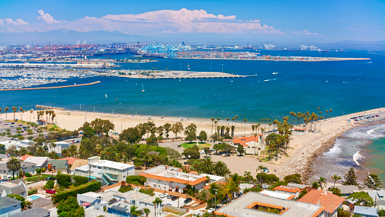 Aerial view of La Jolla bay, San Diego, California, USA. Pacific ocean and tourist destination