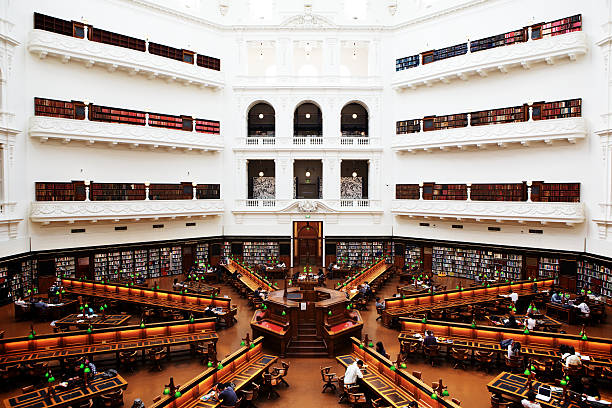 Interior of Melbourne State Library in Australia stock photo