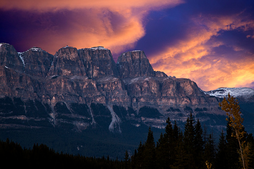 Composite photograph of Castle Mountain with a dramatic sky