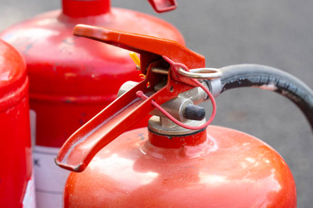 istock Red fire extinguisher, powder extinguisher 1646709835