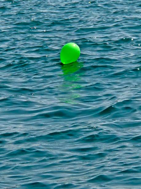 istock Green Balloon Floating On Lake Water 1646720667
