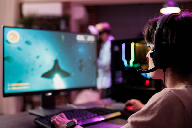 istock Woman seeing videogame gameplay footage 1646727239