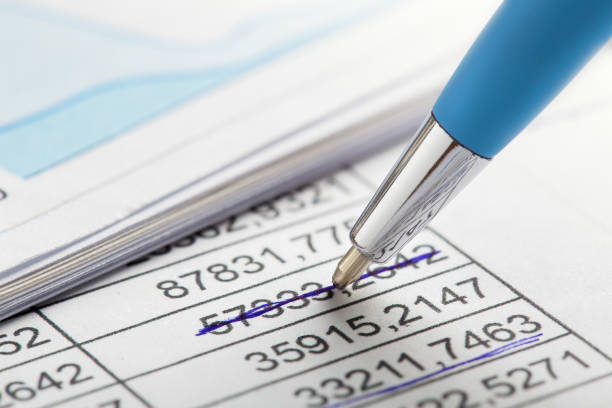 istock Accounting document with pen, share listing and checking financial chart. Concept of banking, financial report and financial audit. 1646727773