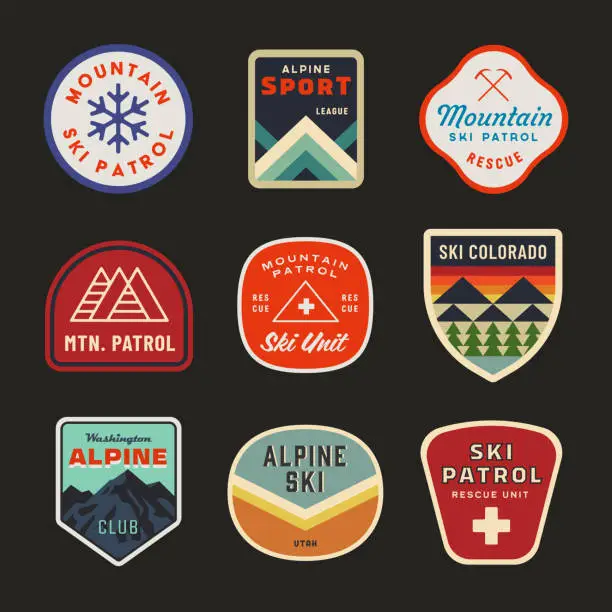 Vector illustration of Retro Skiing Patches