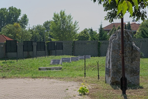 Szekesfehervar, Hungary - Aug 20, 2023: Holy Spirit Old Cemetery in Szekesfehervar contains 2300 German graves from the Second World War and 1200 from the First. Summer sunny day. Selective focus