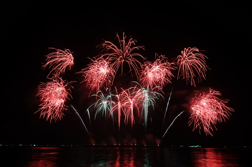 Firework Celebration over Pattaya Beach in Chonburi Province Thailand