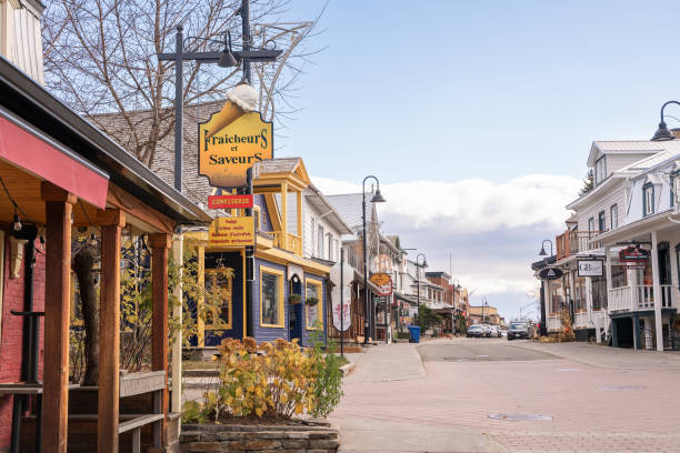 Baie-Saint-Paul, Quebec, Canada - November 8, 2022:  Street scene in Baie-Saint-Paul Canada with colorful architecture.
