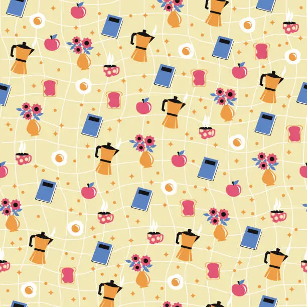 Vector illustration of Seamless gentle pattern on the theme good morning. Vector graphic.