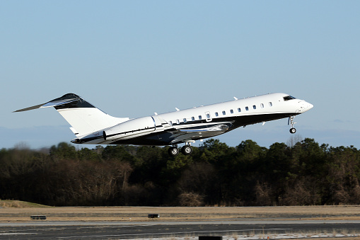 Bombardier BD-700 Global Express, Private Jet, taking off from Atlanta Peachtree DeKalb Airport - 21 February 2021