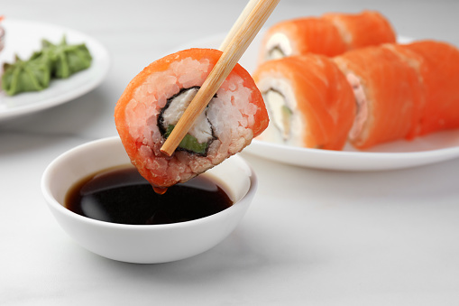 tuna sushi set on black background