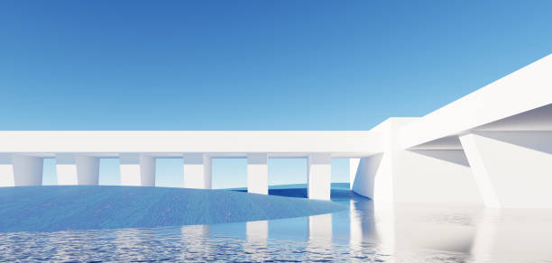 istock 3d Render, Abstract Surreal pastel landscape background with Architecture modern building and geometric arches, Colorful dune scene with copy space, blue sky and cloudy, Minimalist decor design 1646848882