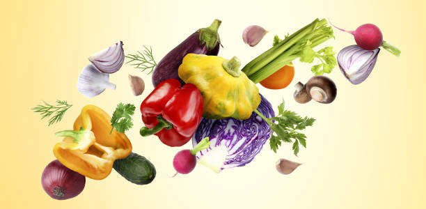 istock Many fresh vegetables, mushrooms and herbs falling on beige background 1646862679