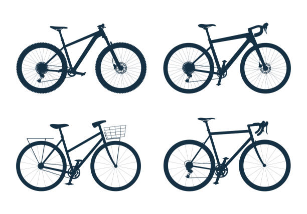 istock Gravel, road, mountain, city bikes in black silhouette 1646881773