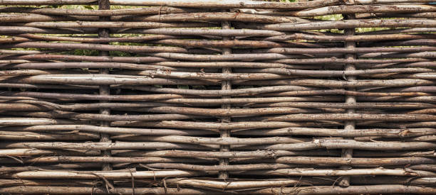 istock Fence wicker from branches, wattle fence, background. 1646888326