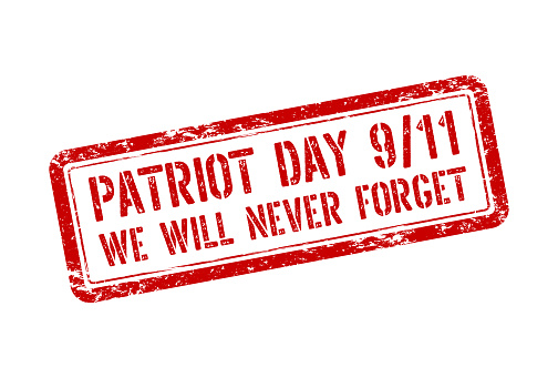 Patriot Day, 9/11 red stamp sign. Vector illustration. EPS10