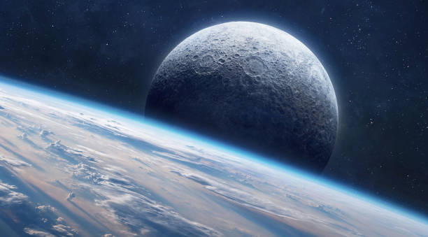 istock Moon globe and Earth surface in deep dark space. Exploration of the Moon. Lunar space program. Elements of this image furnished by NASA 1646954296