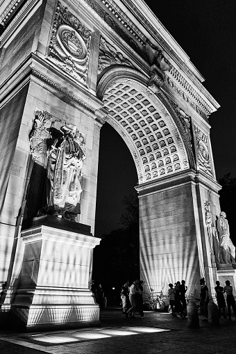New York,NY USA- 2021 Washington Square Park Arch Facade at night in New York City