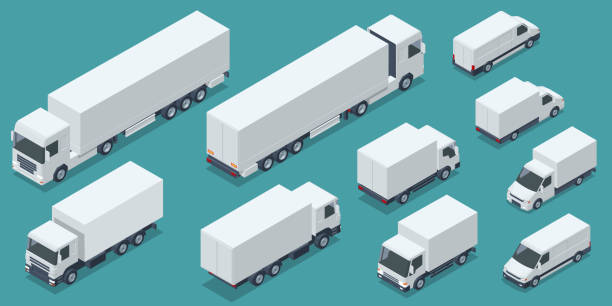Isometric Cargo Truck transportation, delivery, boxes. Fast delivery or logistic transport. Easy colour change. City commercial delivery truck template. White vehicle mockup. Isometric Cargo Truck transportation, delivery, boxes. Fast delivery or logistic transport. Easy colour change City commercial delivery truck template. White vehicle mockup. truck stock illustrations