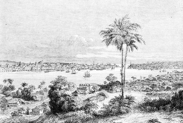 hawana, kuba) krajobraz - old fashioned scenics engraving river stock illustrations