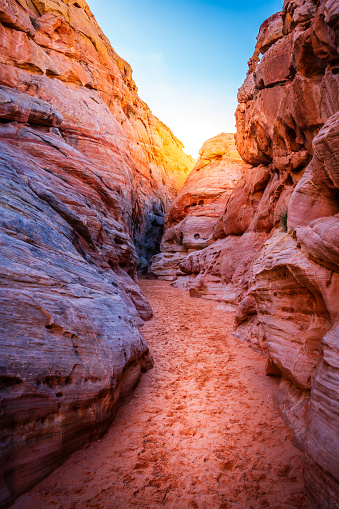 Slot canyon in the White Domes trail in Valley of Fire State Park, Nevada