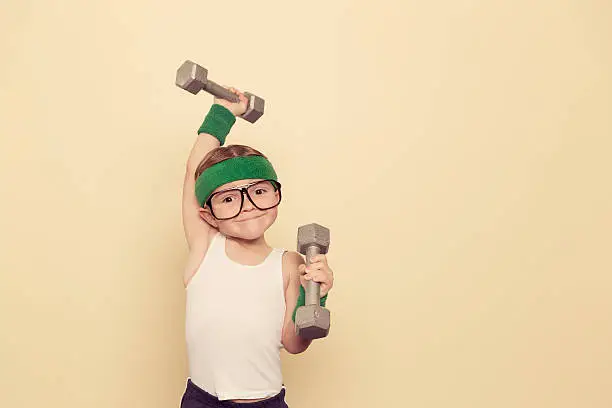 A young nerd is ready to build some muscle.