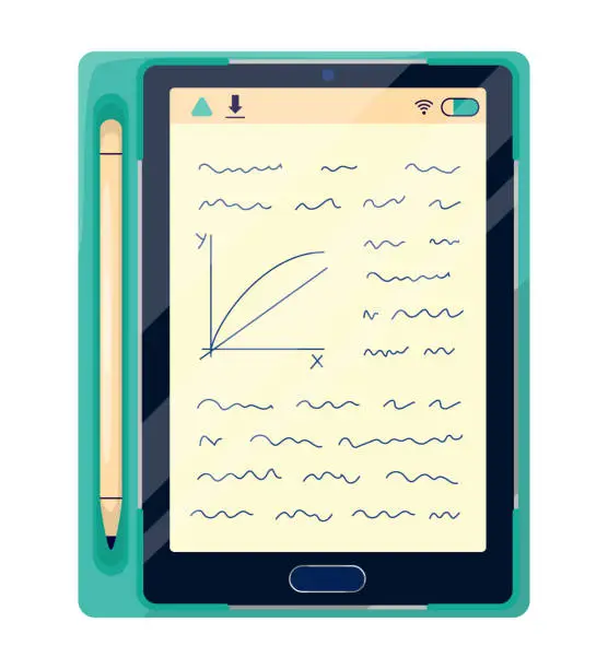 Vector illustration of Digital tablet in case with pencil