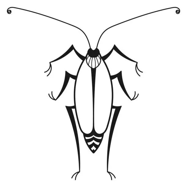 Vector illustration of Cockroach ink drawing. Pest icon. Natural animal