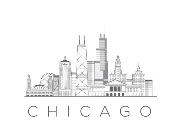 Chicago black and white cityscape line art style vector illustration Chicago black and white cityscape line art style vector illustration chicago skyline stock illustrations