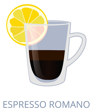 Roman espresso illustration. Italian coffee recipe icon isolated on white background