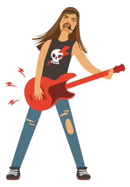 Vector illustration of Rock musician play electric guitar. Cartoon character