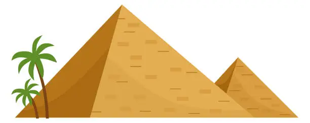 Vector illustration of Egyptian pyramids. Cartoon desert landmark. Ancient monument