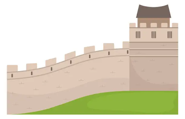 Vector illustration of Great chinese wall. Ancient asian architecture icon
