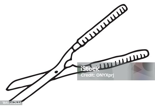 istock Garden trimming tool. Plant pruning shears doodle 1647042537