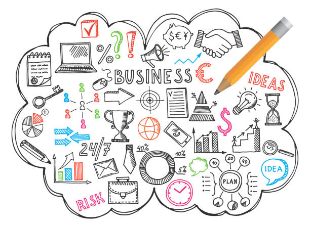 istock Business doodle icons. Hand drawn work symbols isolated on white 1647042564
