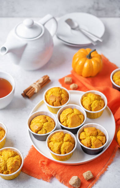 istock Pumpkin muffins with cup of tea 1647048806