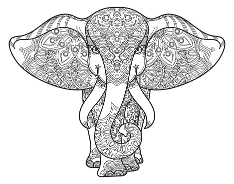 Elephant shape with decorative zen pattern. Ornate tattoo isolated on white background