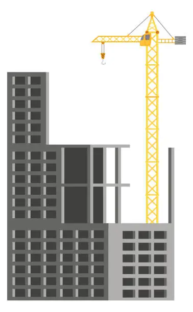 Vector illustration of Skyscraper construction site with crane City architecture structure