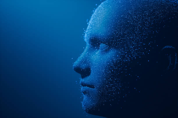 Deep Learning, Artificial Intelligence Background 3D hologram of a human head. human representation photos stock pictures, royalty-free photos & images