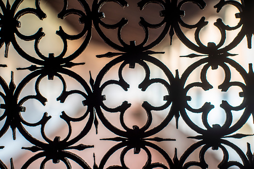 wrought iron grille with circles and roses black gate in Treviso Veneto Italy