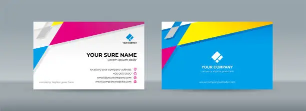 Vector illustration of Set of double sided business card templates with yellow pink magenta white triangle background