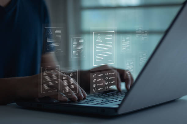 istock Online business technology, HR professional to selective career recruitment sites for finding new talent. unemployment in job search by allowing them to register their resume, schedule job interview. 1647133708