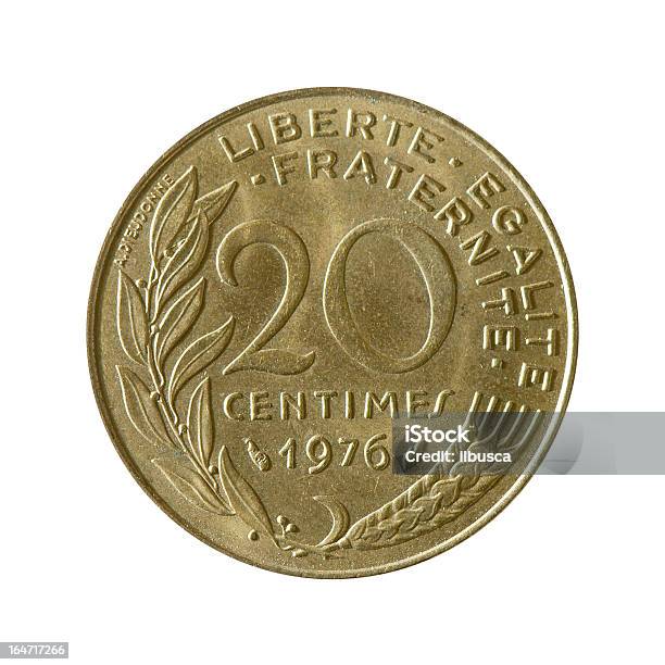 Moneta Macro Isolato Su Bianco Venti Centimes Del Franco Francese - Fotografie stock e altre immagini di Antico - Vecchio stile