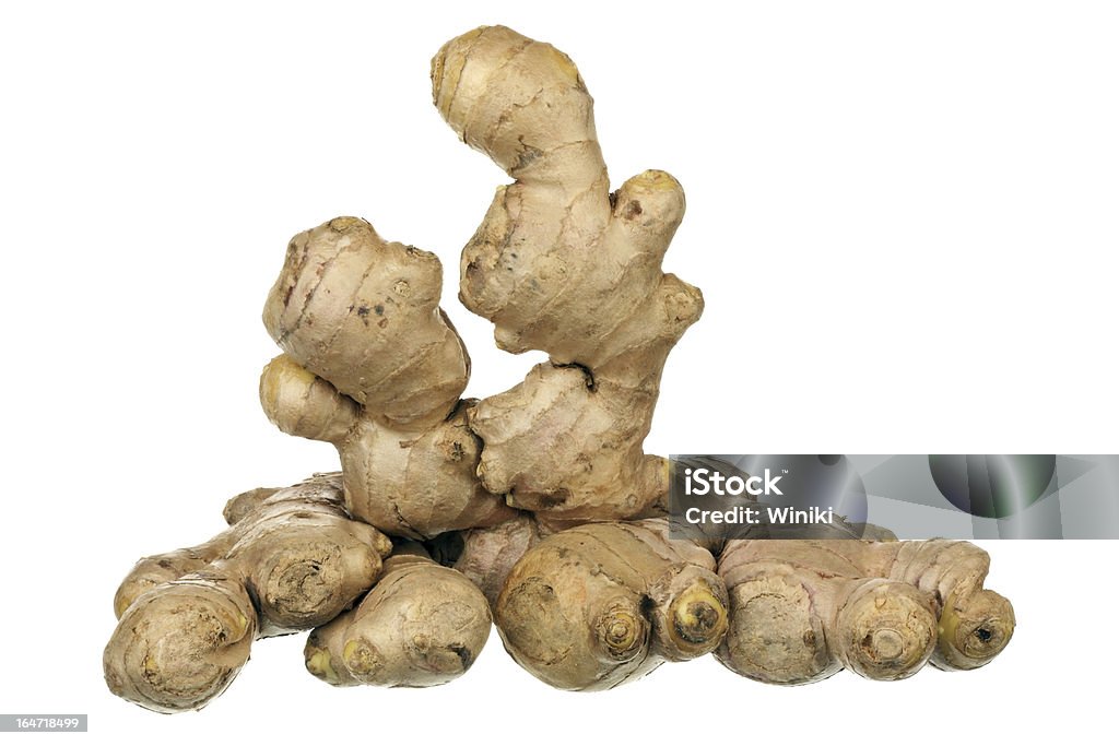 Composition of ginger root Composition of ginger root isolated on white background. Brown Stock Photo