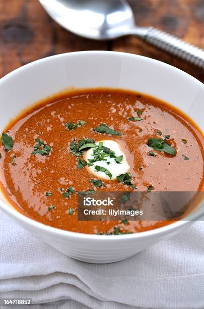 Spicy Tomato Soup Stock Photo - Download Image Now - Tomato, Velouté Sauce, Cilantro