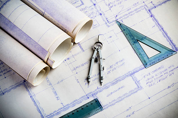 la redacción - drafting ruler architecture blueprint fotografías e imágenes de stock